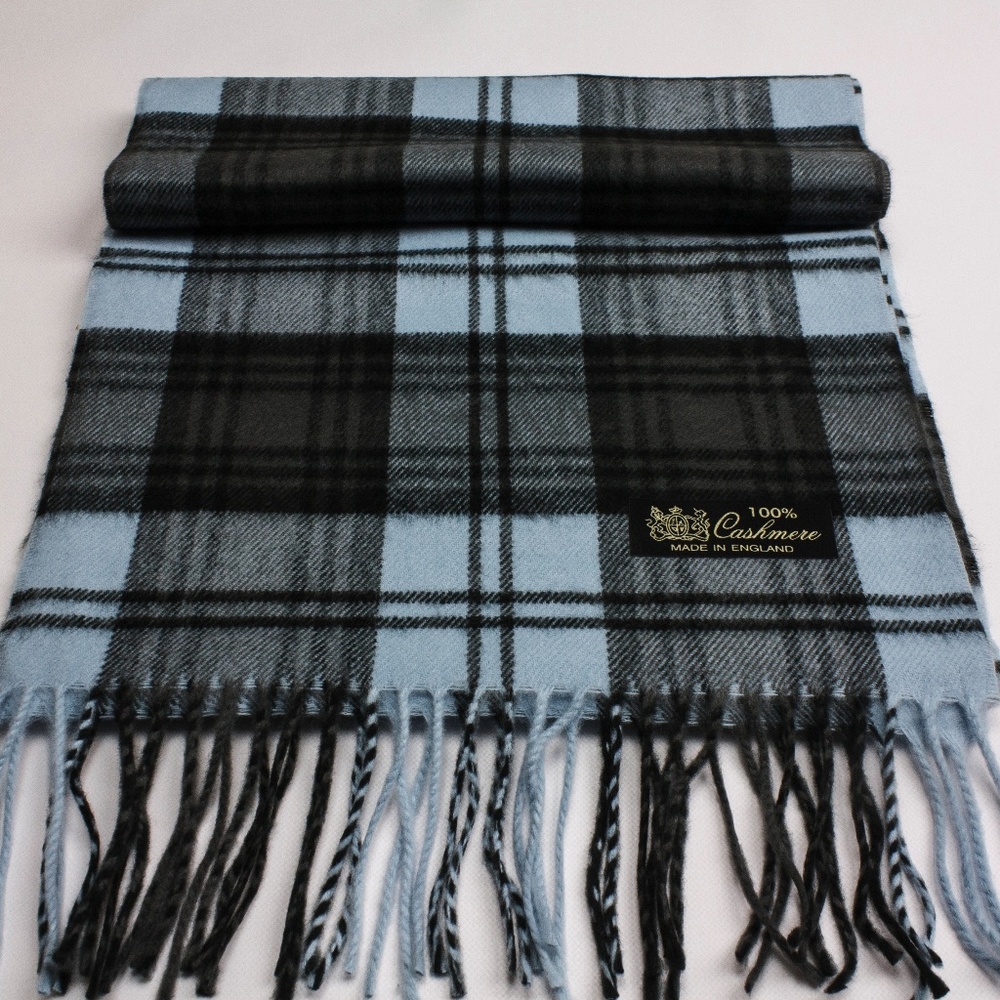 Striped Blue and Black Cashmere Scarf - Picture 4 of 5